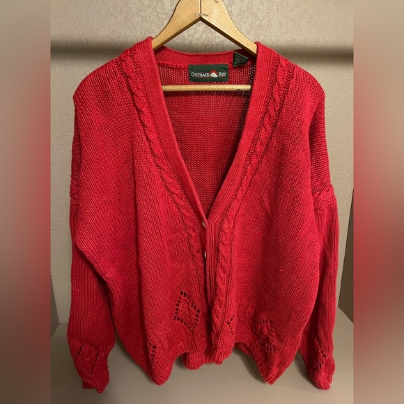 Vintage Outback Red Red Cardigan v-Neck cardigan L - Picture 1 of 9